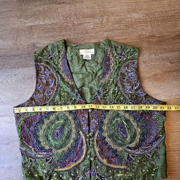 Vintage Other Destination 100% Silk Intricately Beaded Vest Womens size Large - Picture 11 of 14